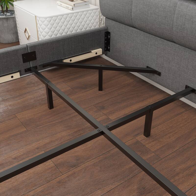 Black Upholstered Bed with LED Lights and Charging Station