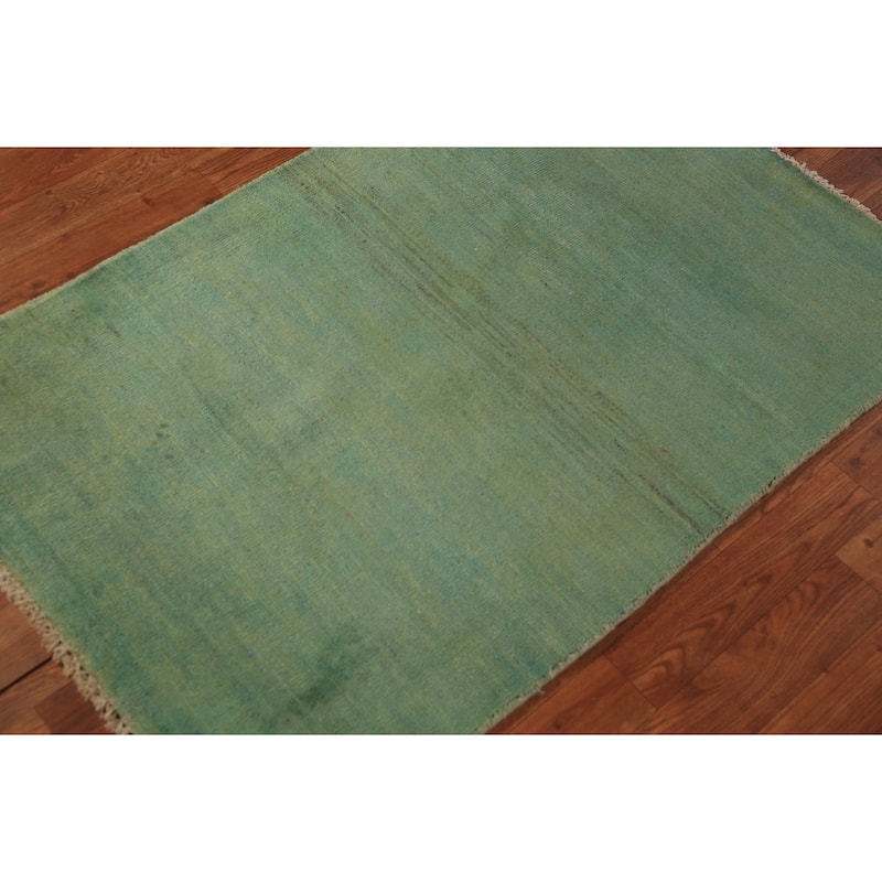Green Gabbeh Oriental Rug Handmade Wool Carpet - 2'7" x 3'11"