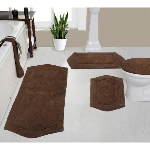 Home Weavers Waterford Collection Genuine Absorbent Cotton 4 Piece Set Rugs with Lid Cover 18"x18", 17"x24", 21"x34", 22"x60"