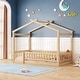 preview thumbnail 20 of 71, Kids Bed Frame, House Shape Floor Platform Bed Frame, Twin/Full Size Wood Bed with Fence for Child/Teens/Girls/Boys Natural - Twin