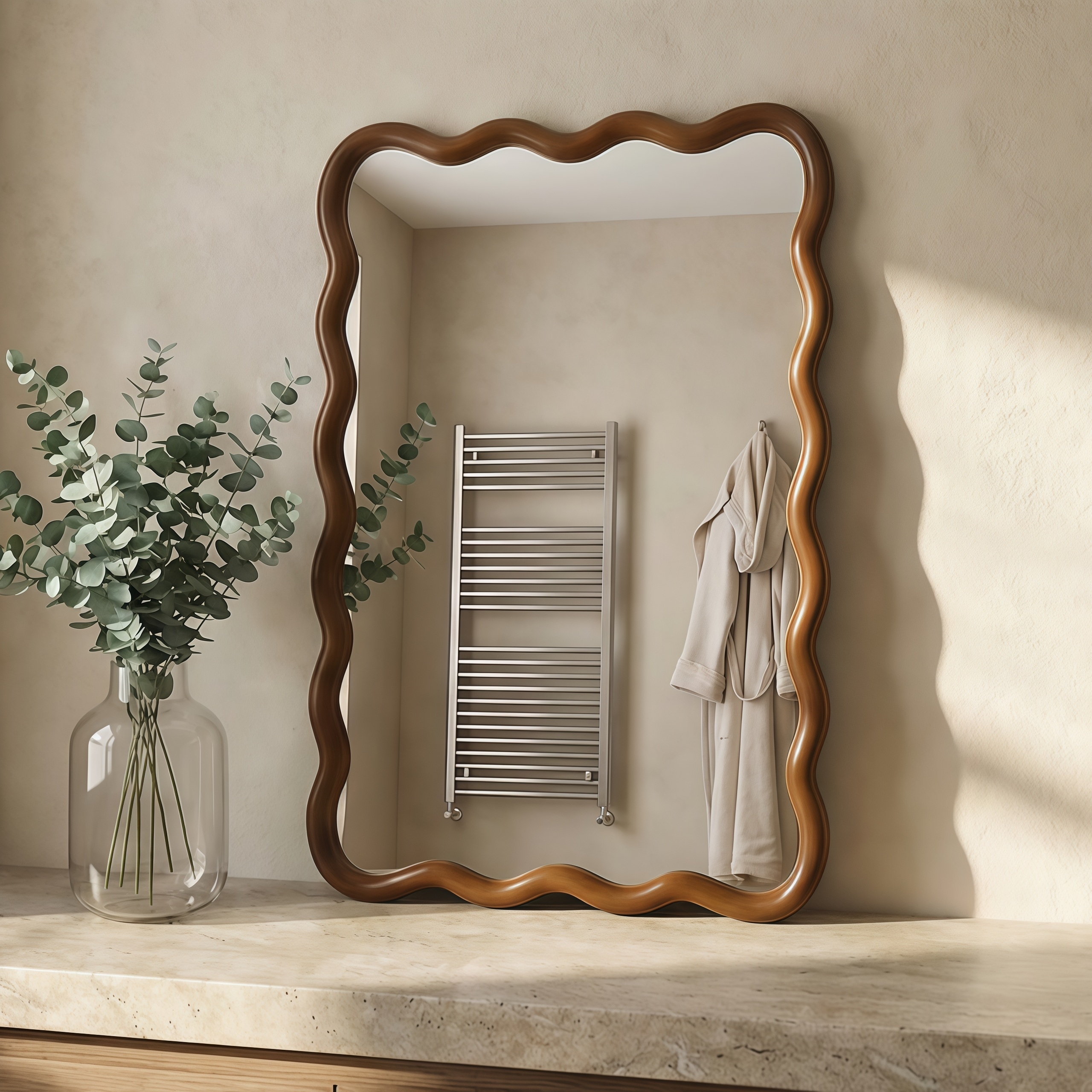 Wavy Rectangle Solid Wood Frame Decorative Mirror