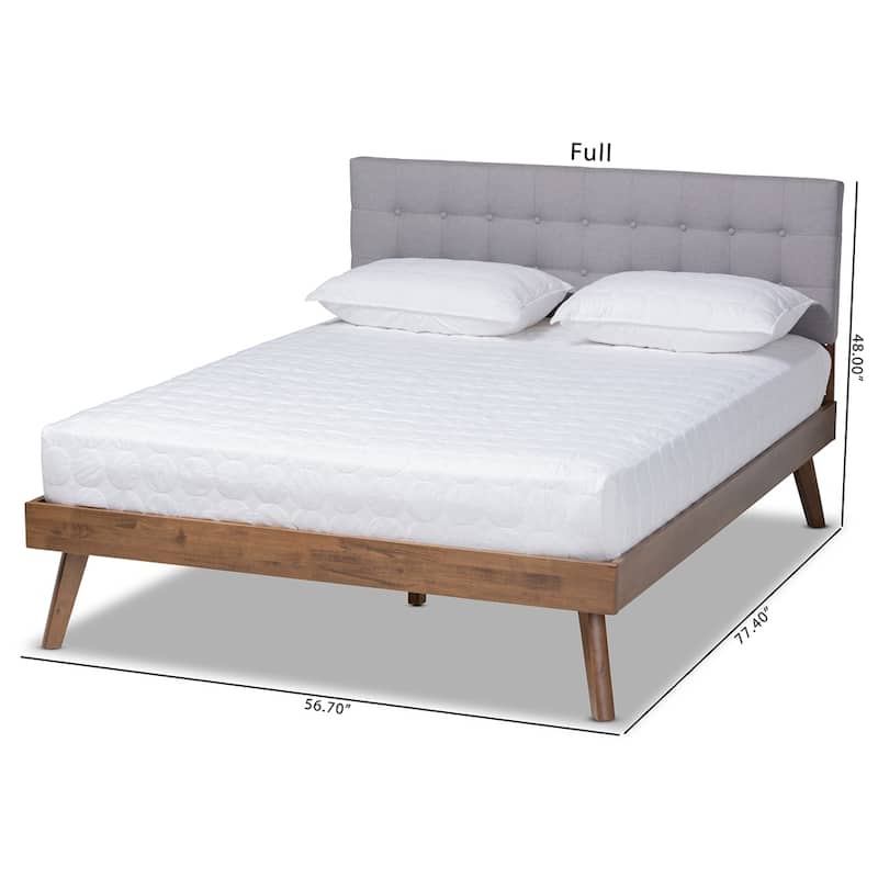 Devan Mid-Century Modern Fabric Upholstered Walnut Brown Finished Wood King Size Platform Bed