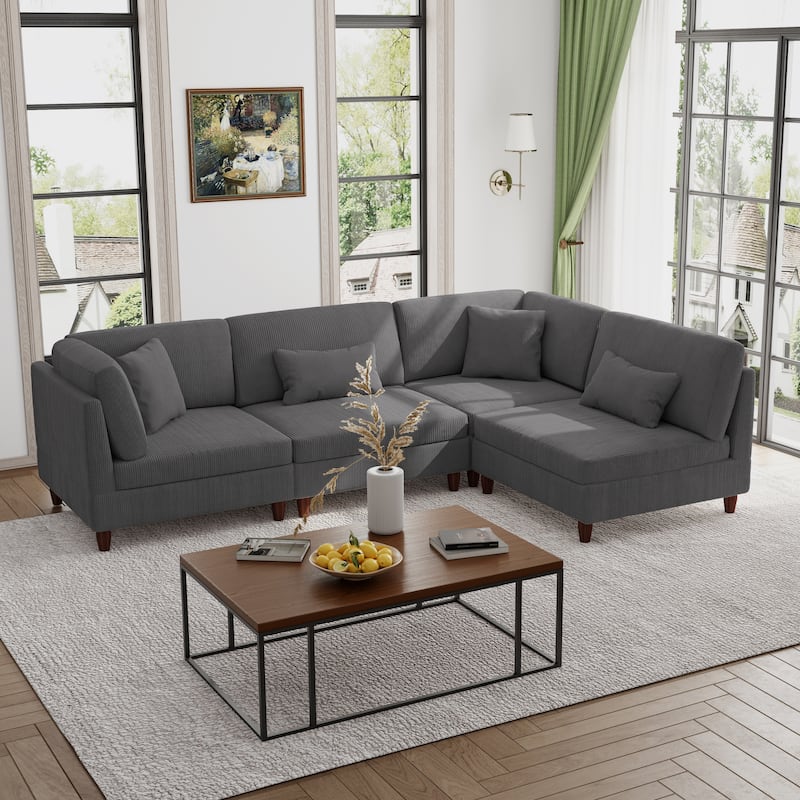 Modern Modular Corduroy Sectional Sofa with Ottoman