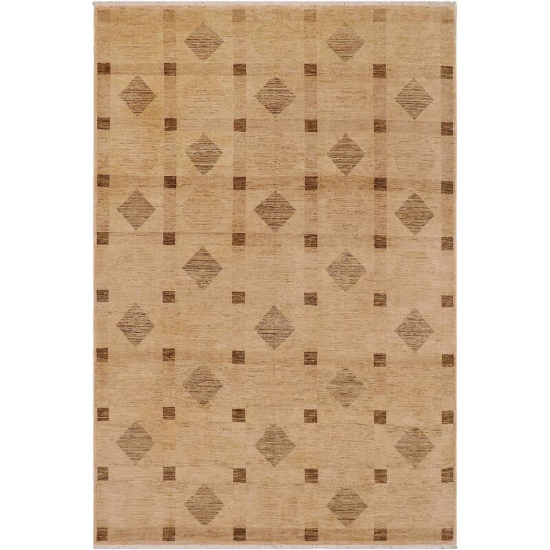 Artisan nomadic Gabbeh Hand Knotted Wool Rug - 8'11'' x 11'6'' - Tan/Brown/Green/Gold