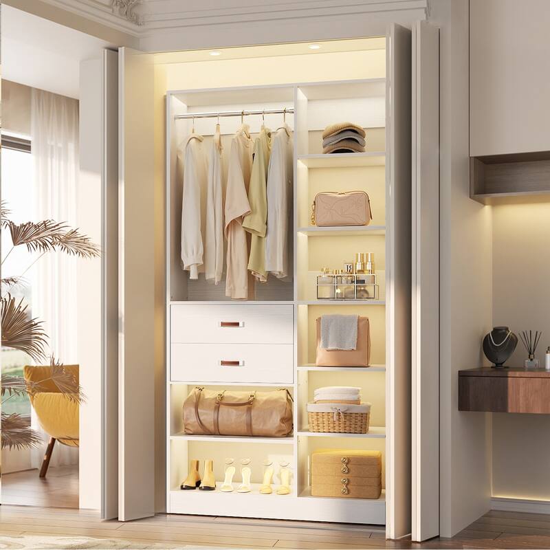 40'' Large Closet System with 10 Shelves and 2 Drawers, Freestanding Closet Organizer with Hanging Rods