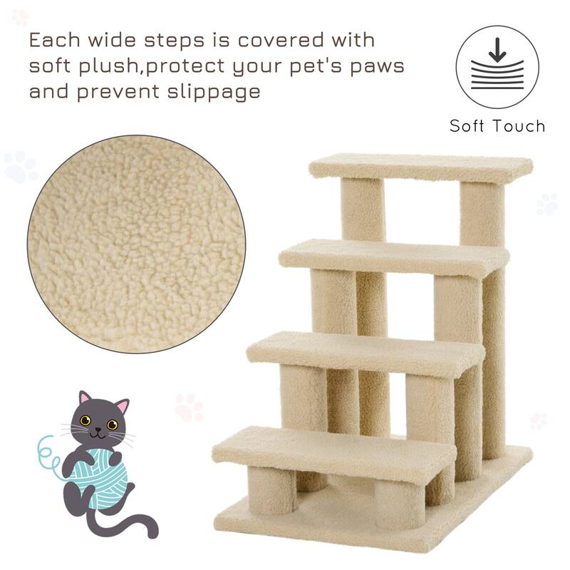 25" 4-Step Multi-Level Carpeted Cat Scratching Post Pet Stairs - Brown