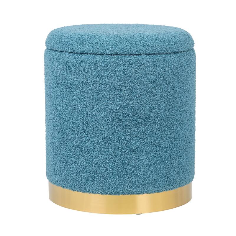 Adeco Velvet Round Storage Stool Gold Plating Base Storage Ottoman