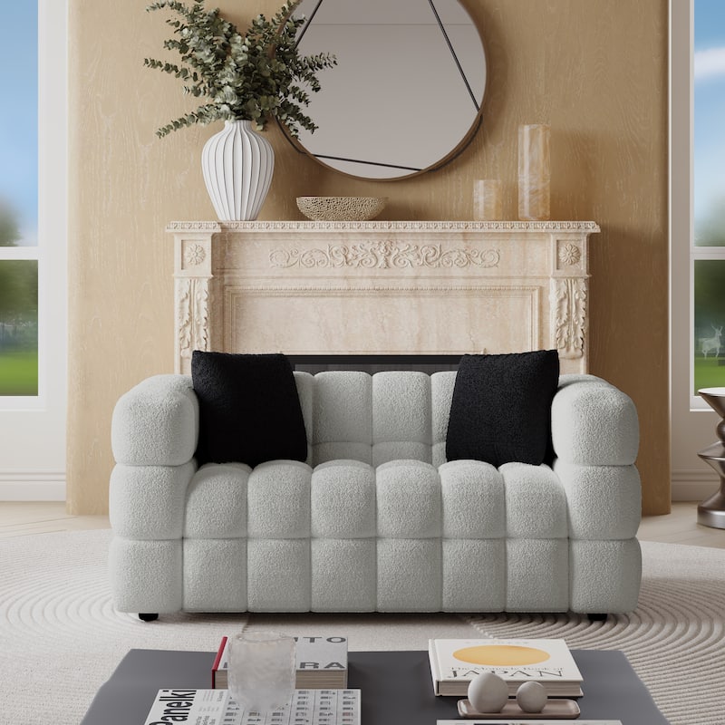 Wayna Modern Style Sofa, Sherpa Thick Cushion Double Loveseat - N/A - Light grey
