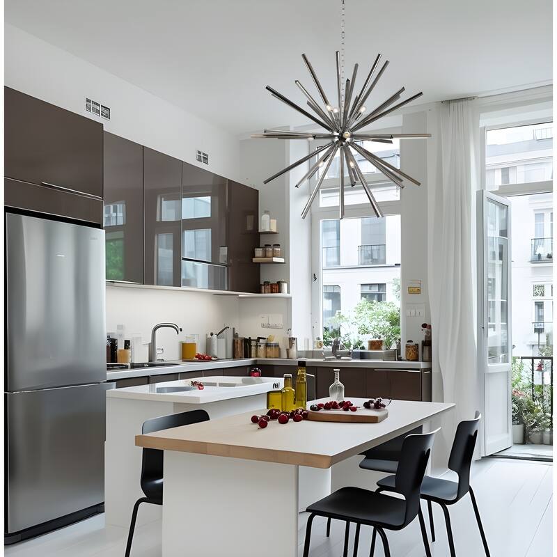 47" Large Dimmable Sphere Chandelier - 9-Light Sputnik Statement Piece - Smoke Black