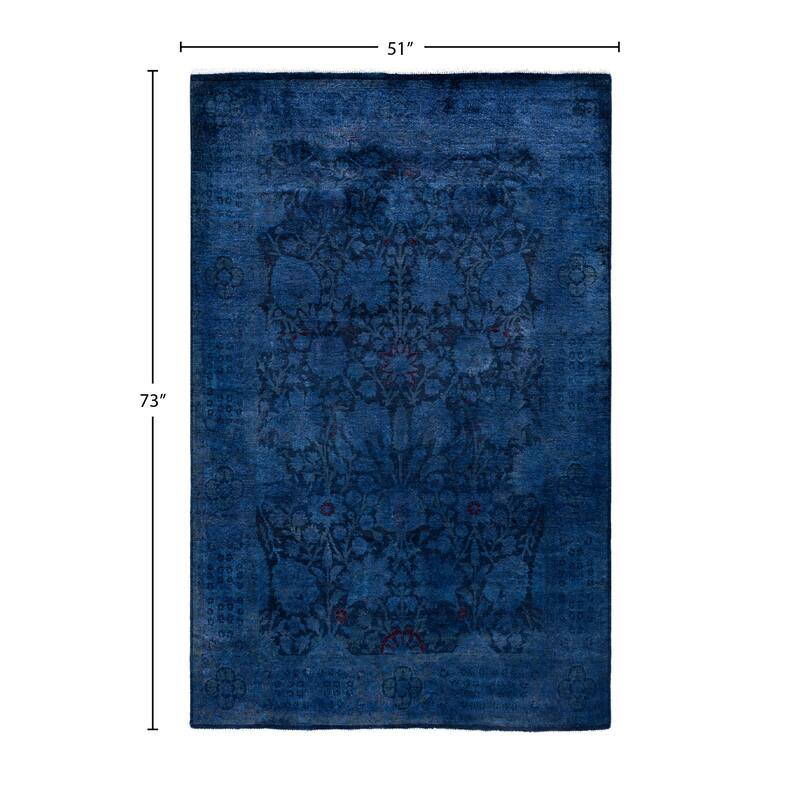 Overdyed One-of-a-Kind Hand-Knotted Area Rug - Navy - 4' 3" x 6' 1"