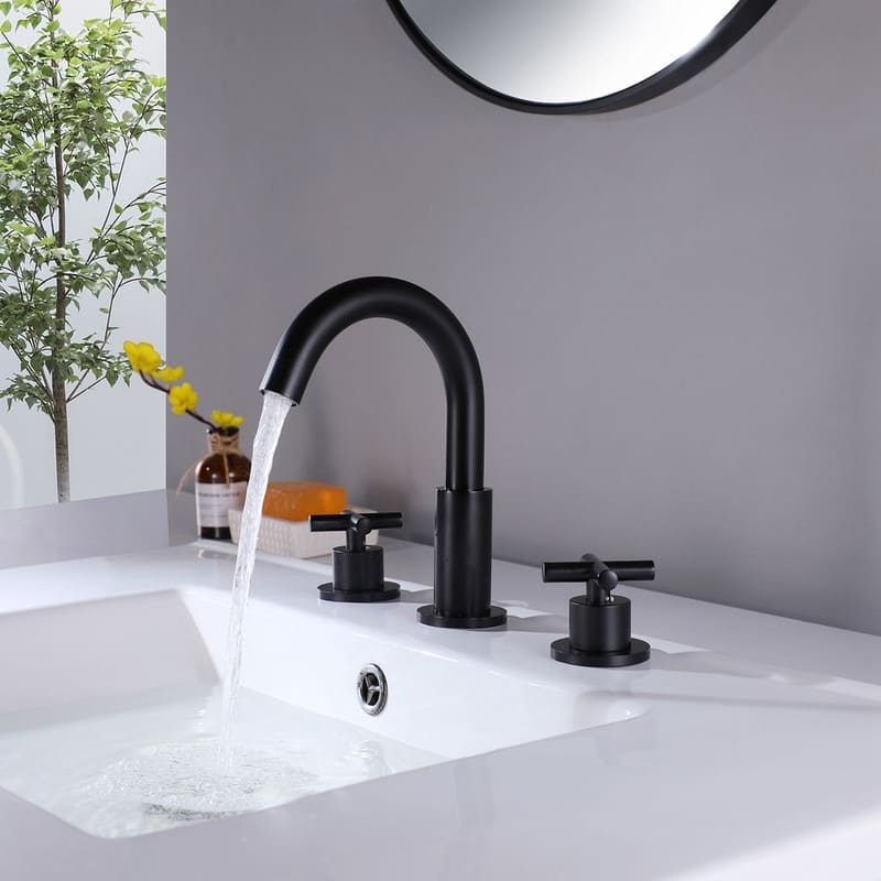 2 Handles 3 Holes Bathroom Sink Round Faucet with Water Supply Lines