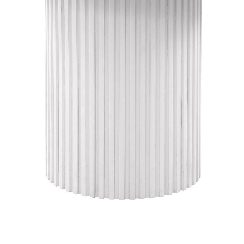 Cade Round Dining Table with Reeded Base, White Sintered Stone 53 Inch