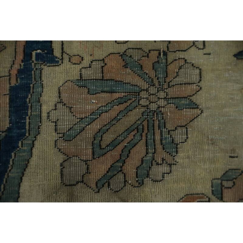 Hand Knotted Oriental 100% Wool Carpet Traditional Floral Beige & Ivories Kashan (Mohtasham) Area Rug - 16' 7'' X 12' 0''