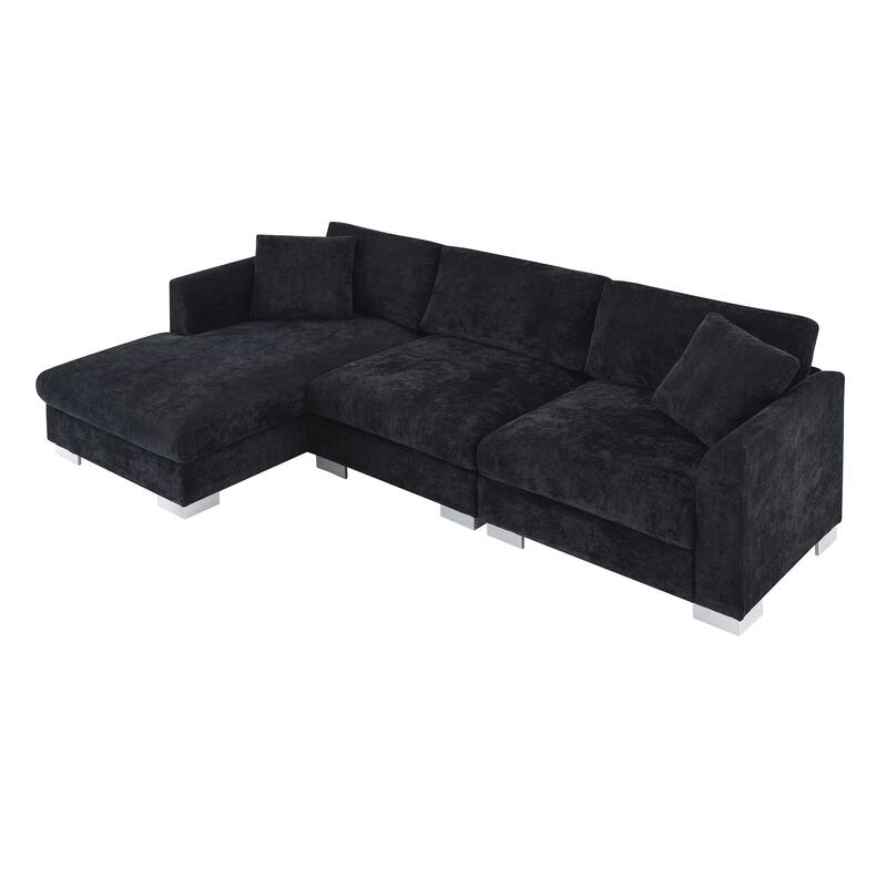 L-Shaped Sectional Sofa with Chaise Lounge, Oversized Chenille Upholstered Sofa, 4 Seater Sofa with 2 Throw Pillows