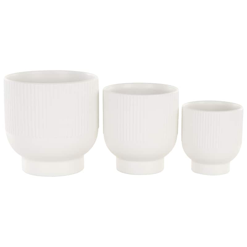 Black, Light Blue or White Ceramic Speckled Planter with Linear Grooves and Tapered Bases (Set of 3)