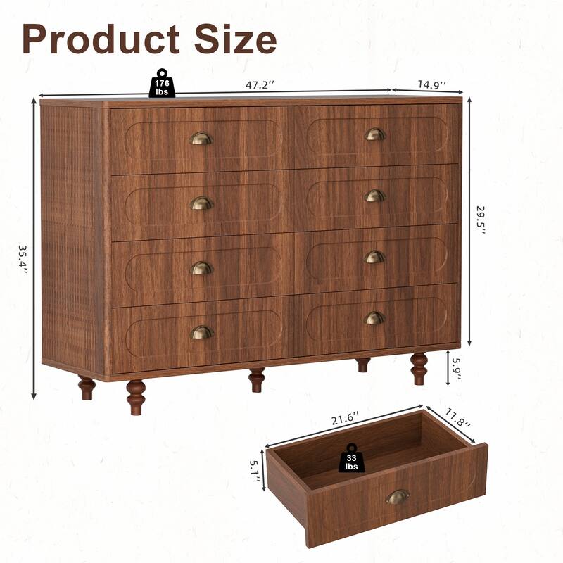 Gymojoy Fluted Dresser for Bedroom, Mid Century Modern Drawer Wood Chest Organizer, Small Storage Dresser for Living Room