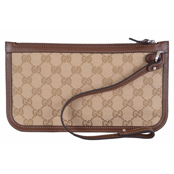 Gucci Men's 379016 Beige Brown Original GG Guccissima Canvas Zip Top Pouch - original