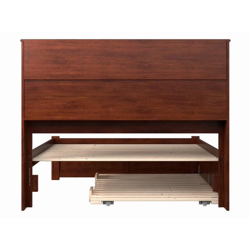 Full Platform Bed with Trundle - Handmade Home Bed, Modern Design, Twin Size, Walnut Finish, 800lb Capacity