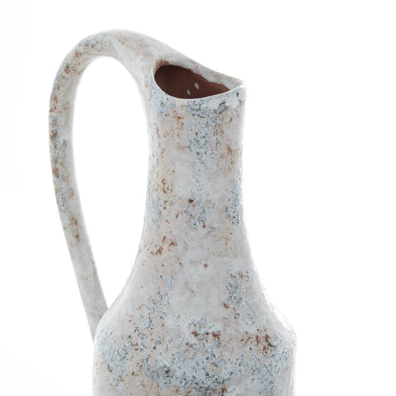 White Ceramic Handmade Decorative Vase with Terracotta Accents