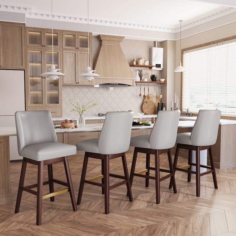 30.6'' H Indoor Solid Wood Swivel Bar Stool with Back Set of 2 or 4 - DarkGrey - Set of 4