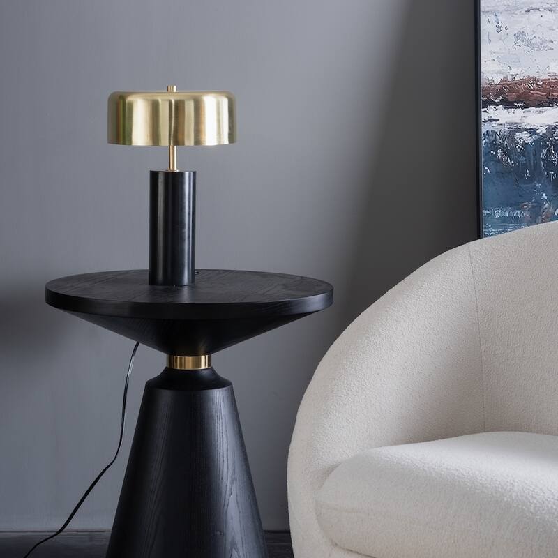 Valiente Gold Drum Table Lamp with Black Marble Accent