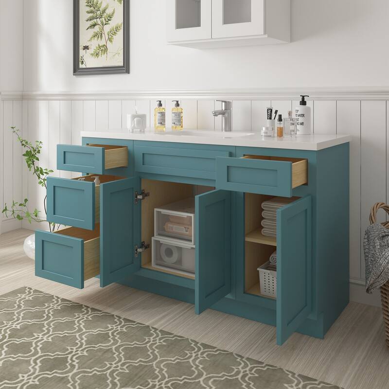 Vanity Art 54" Oak Freestanding Bathroom Vanity Cabinet without Top