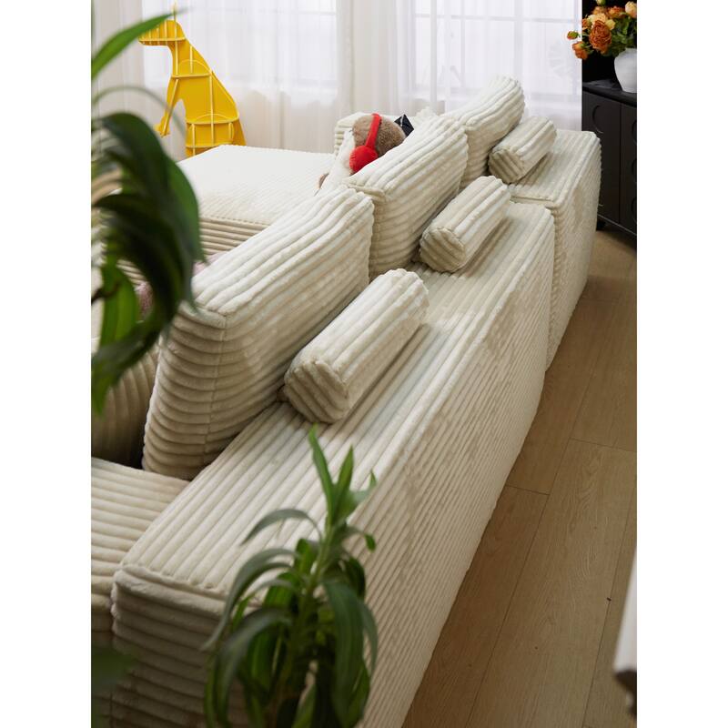 105" Corduroy Sectional Sofa with Chaise, Modern L-Shaped Modular Couch with Deep Seats, Plush Upholstered Living Room Sofa