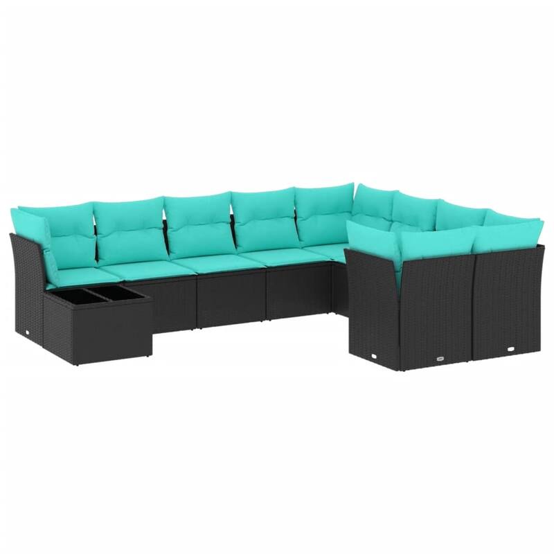 vidaXL 10 Piece Patio Sofa Set with Cushions Black Poly Rattan - 24.4x27.2x24.4