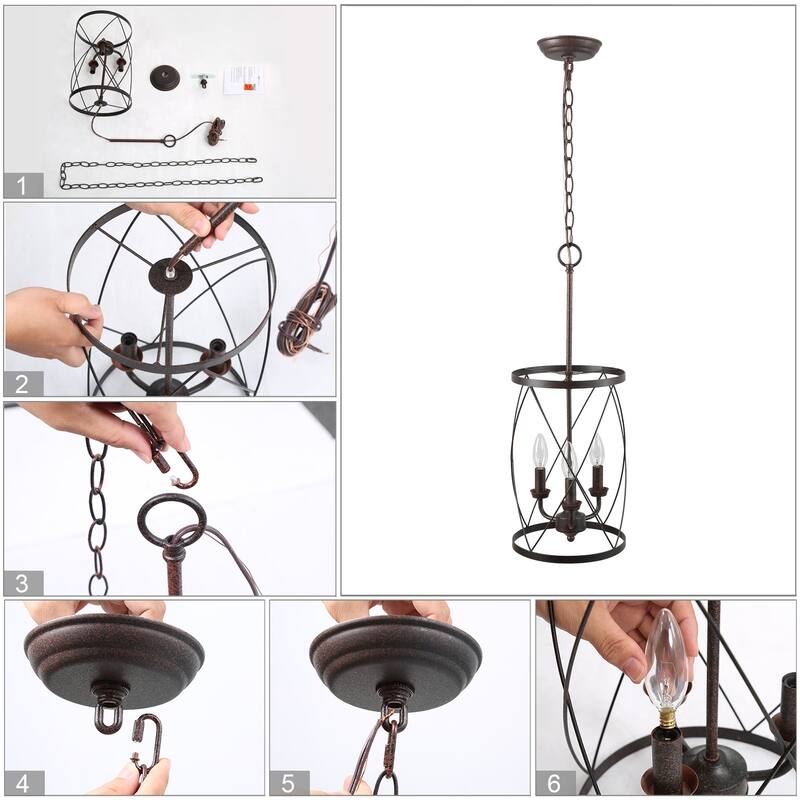 Farmhouse Rustic 1-Light Cage Cylinder Pendant Light for Kitchen Island - W 9.1"x H 24.4"