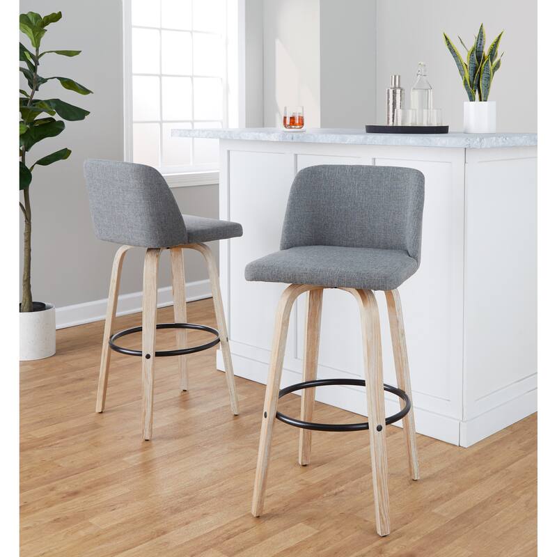 The Gray Barn Vallberga 30" Fixed-Height Bar Stool with White Washed Wood Base (Set of 2)