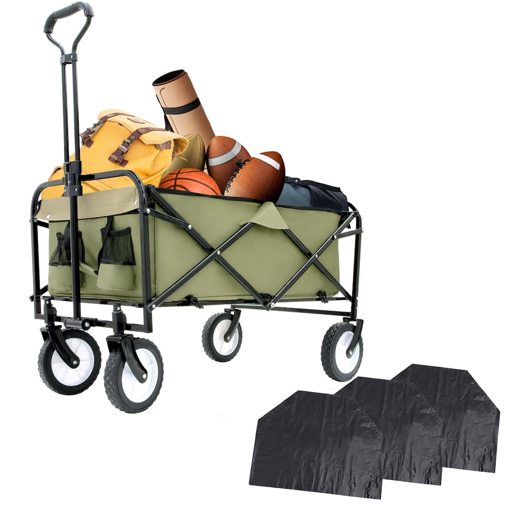 360lb Capacity Heavy-Duty Collapsible Wagon - with Storage Straps & 3-Piece Liner Bag Set
