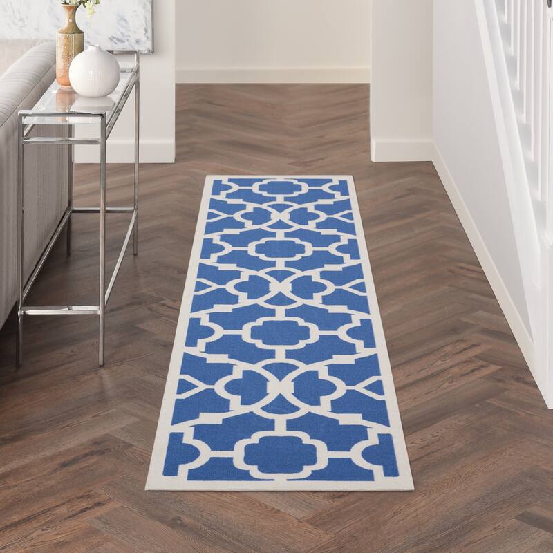 Porch & Den Eckford Modern Moroccan Lattice Indoor Outdoor Area Rug - 2'3" x 8' Runner - Lapis