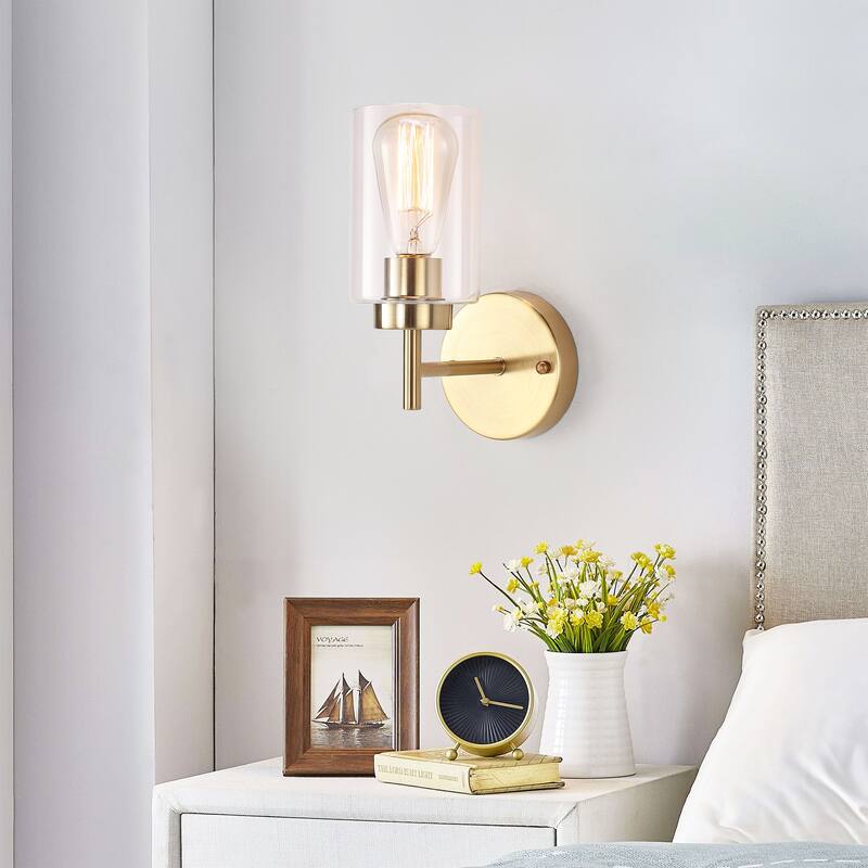1-Light Modern Wall Sconce Bathroom Vanity Light with Glass Shade