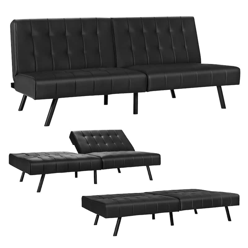 Costway Futon Sofa Bed PU Leather Convertible Folding Couch Sleeper - 70'' x 33.5'' x 32.5''