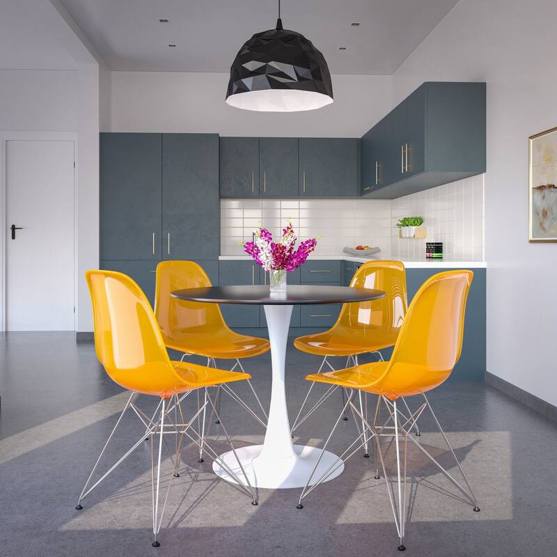 Cresco Transparent Acrylic Chairs with Chrome Eiffel Legs - Modern Dining Chairs for Kitchen Dining Room Home Office Set of 2