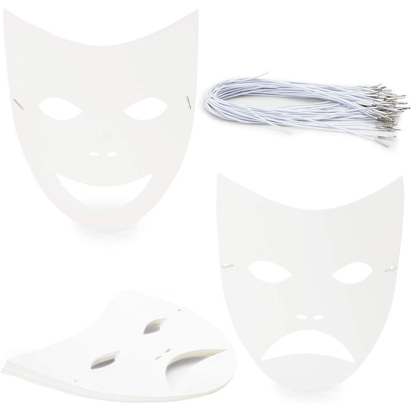 48 Pack Blank DIY Paper Masquerade Mask with Elastic Band, 8.7" x 10" White. Opens flyout.