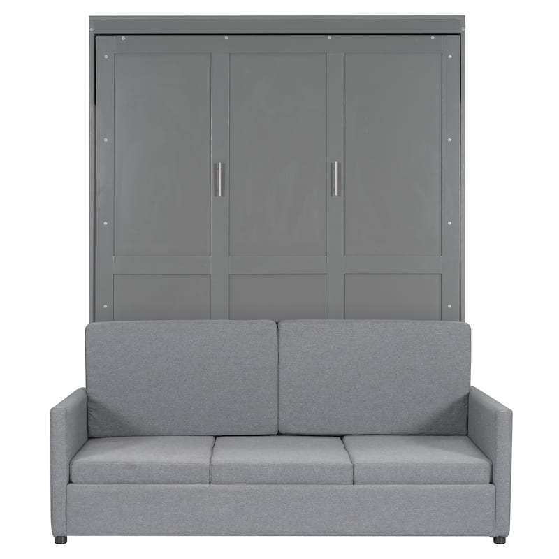 Grey Murphy Bed Queen Size Sofa Murphy Bed with Cushion, Multifunctional Space-Saving Solution Wall Bed for Studio Home Office