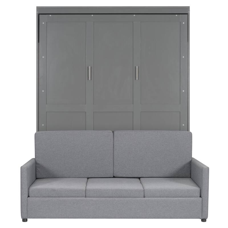 Queen Size Space-Saving Murphy Bed with Sofa, Grey