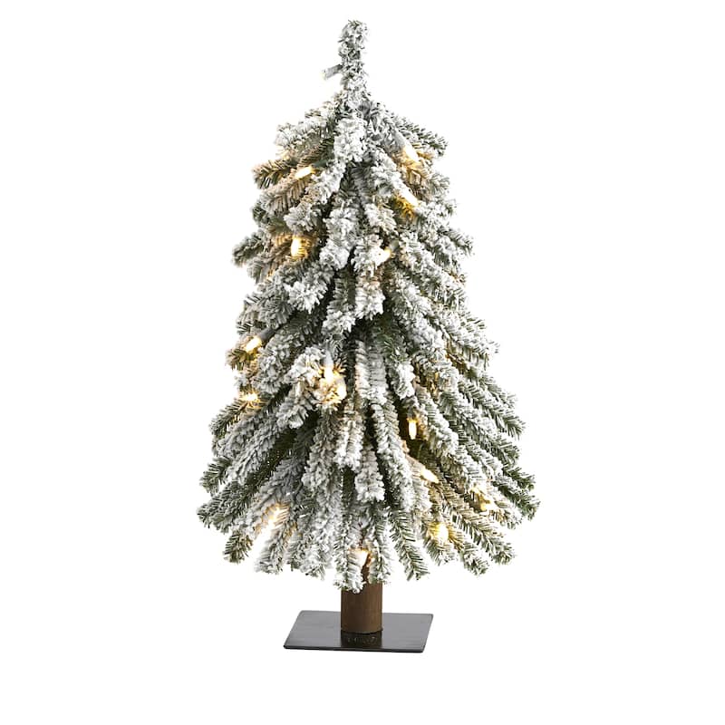 2’ Pre-Lit Flocked Grand Alpine Artificial Christmas Tree, Clear LED Lights - 2 Foot