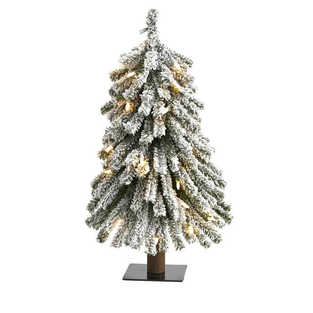 2’ Pre-Lit Flocked Grand Alpine Artificial Christmas Tree, Clear LED Lights - 2 Foot