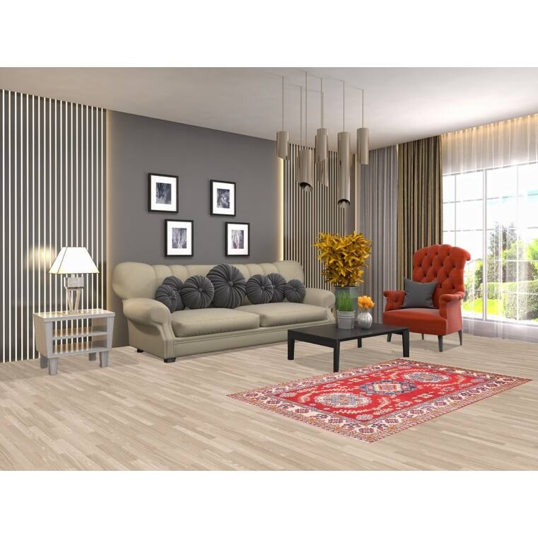 Red Kazak Oriental Accent Rug Handmade Wool Carpet - 3'2" x 5'6"