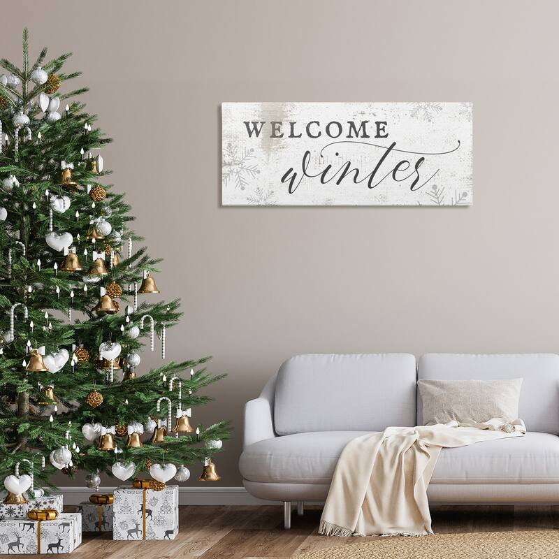 Stupell Welcome Winter Phrase Geometric Snowflake Pattern Canvas Wall Art