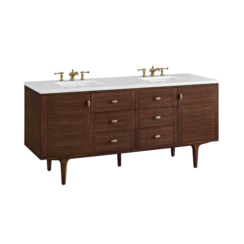 James Martin Vanities Amberly 72" Double Vanity, Mid-Century Walnut