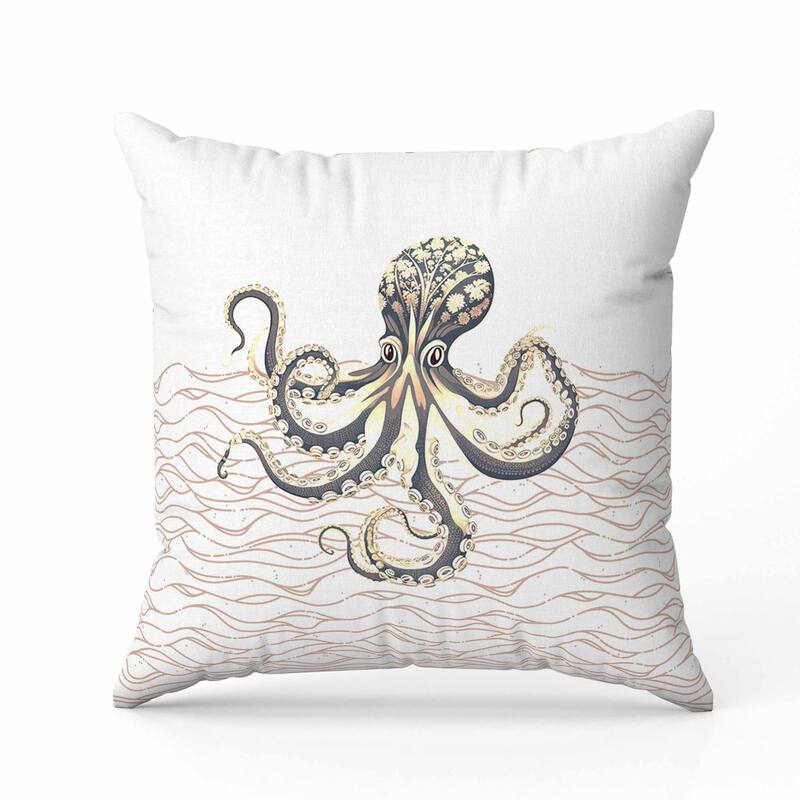 Oceanic Octo Art Indoor/Outdoor Reversible Throw Pillow Grey and Ivory