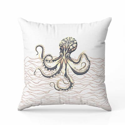 Oceanic Octo Art Indoor/Outdoor Reversible Throw Pillow Grey and Ivory