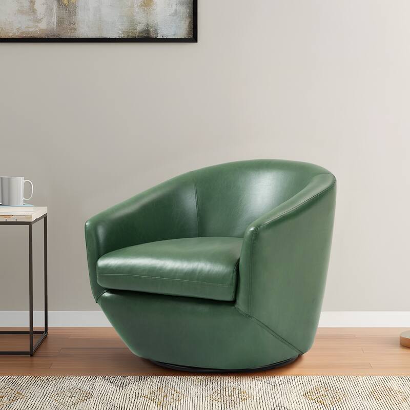 Vegan Leather Upholstered Swivel Barrel Accent Chair