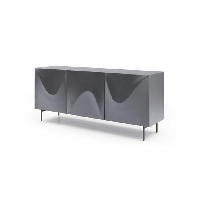 HomeRoots 71" Dark Gray Wood Carved Abstract Sideboard With Three Doors - 71.00 in. x 30.00 in. x 20.00 in.