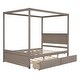 preview thumbnail 13 of 25, Wood Canopy Bed with Trundle Bed and two Drawers ,Full Size Canopy Platform bed With Support Slats, No Box Spring Needed