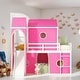 preview thumbnail 1 of 16, Twin Size Castles Bunk Bed with Slide and Tent, Pink