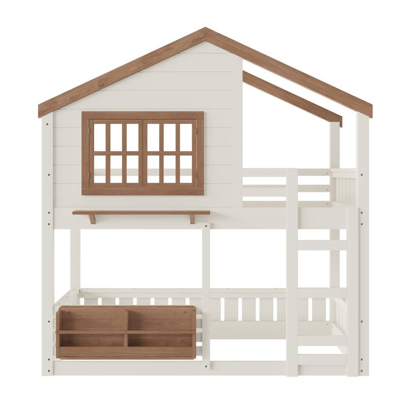 Twin Size Bunk Bed/Loft Bed with Bookshelf, House Design, High-Quality Safety Fencing